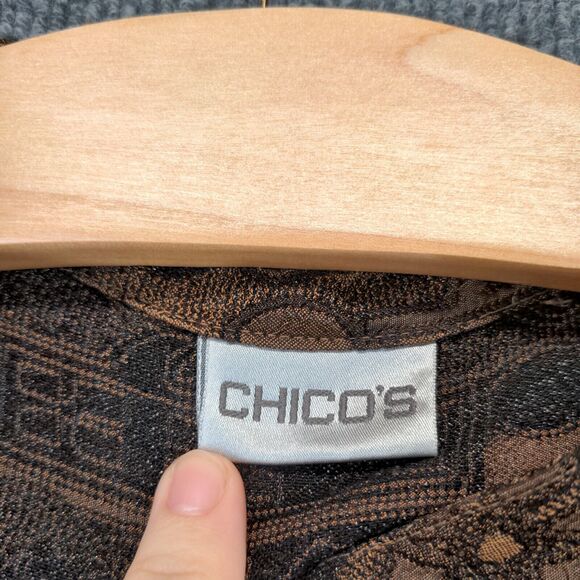 Chico's Design Womens Top Button Up Shirt Actual 24W 32L Embroidered Brown Black - Picture 11 of 12